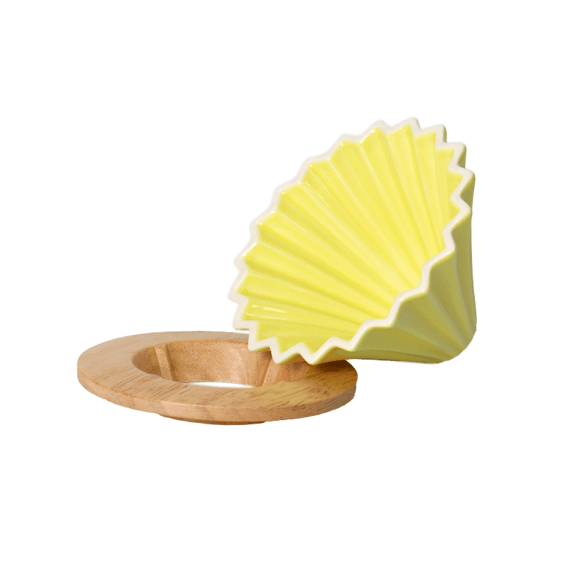 Rippled Dripper with Wood Stand (Yellow) - Equilibrium Intertrade Corporation