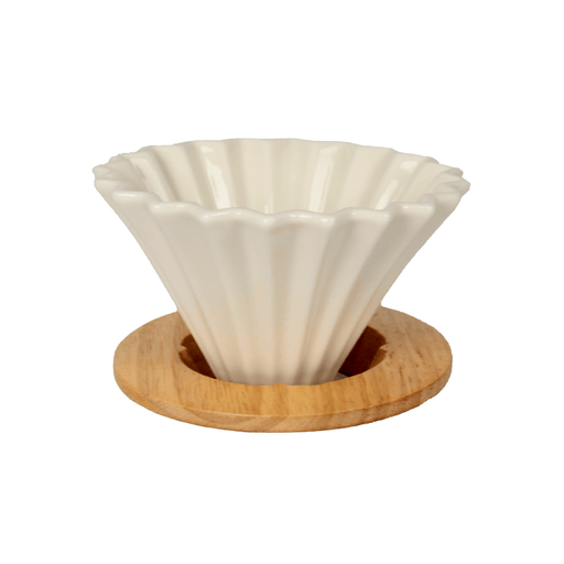 Rippled Dripper with Wood Stand (White) - Equilibrium Intertrade Corporation