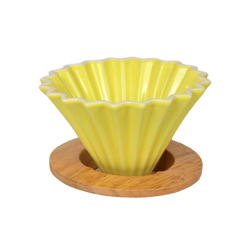 Rippled Dripper with Wood Stand (Yellow) - Equilibrium Intertrade Corporation