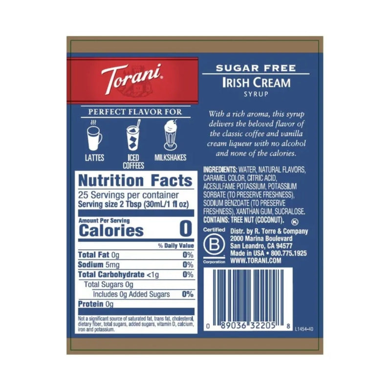 Sugar Free Irish Cream Syrup 750ml