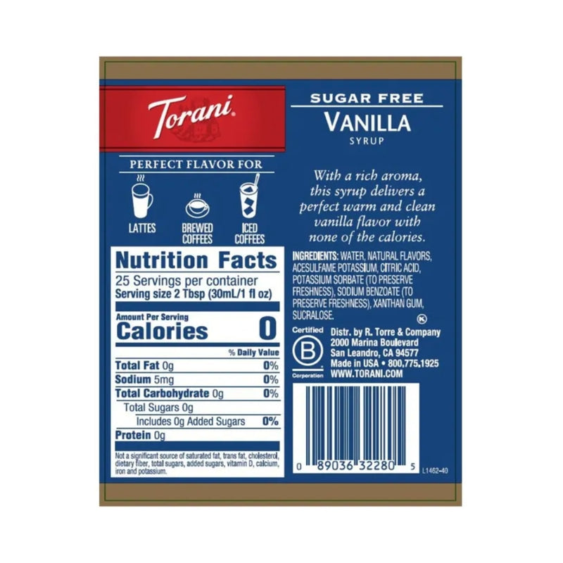 Sugar Free Vanilla Syrup 750ml